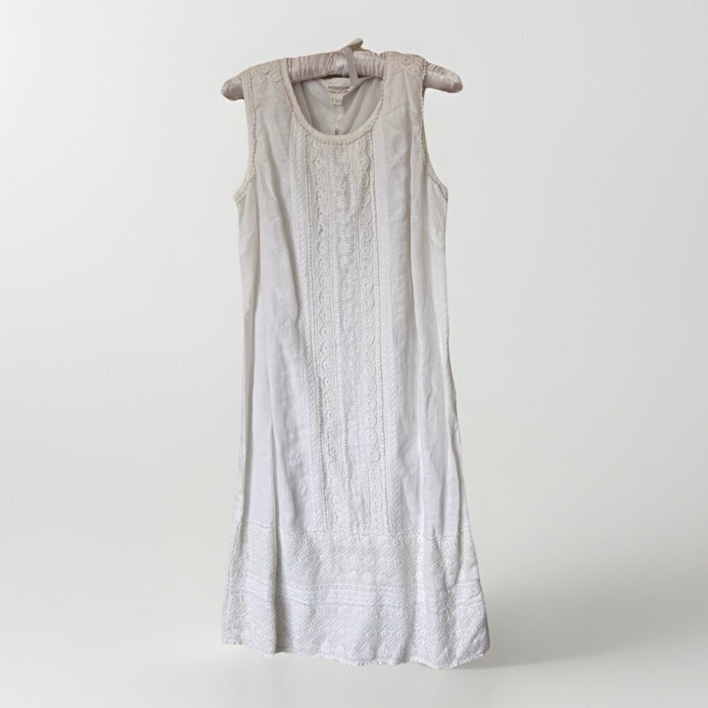 Monsoon White Sleeveless Lined Dress Womens Size 8 Us Size 12 UK